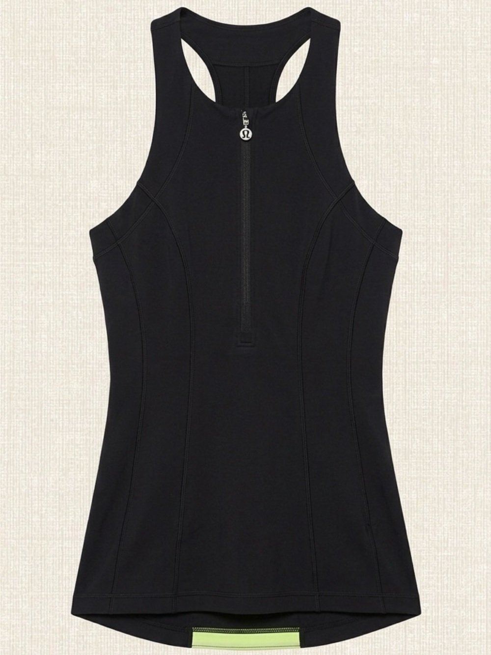 lululemon athletica Black Racerback Zip Tank with Lime Accent